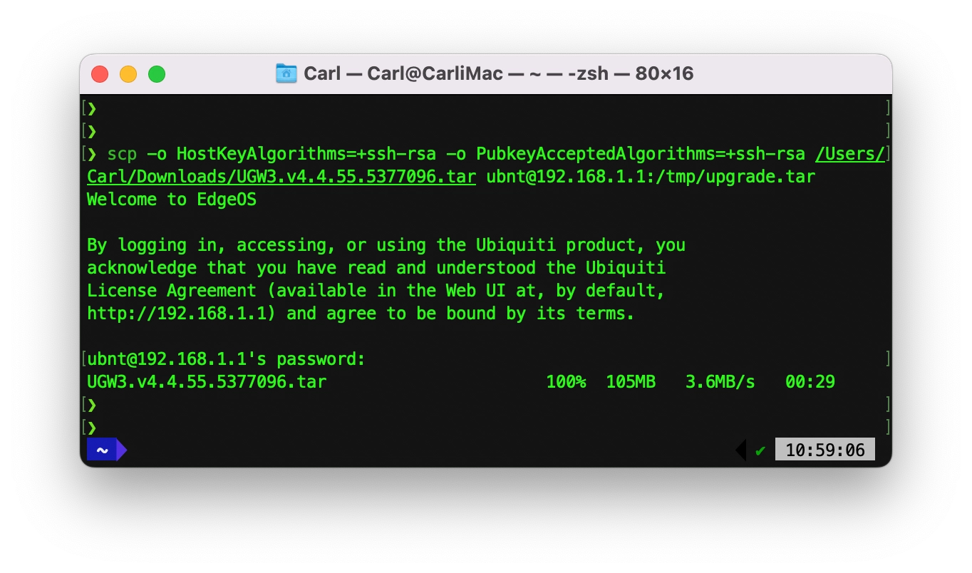 Mac 终端执行 scp 命令将文件推送到 USG